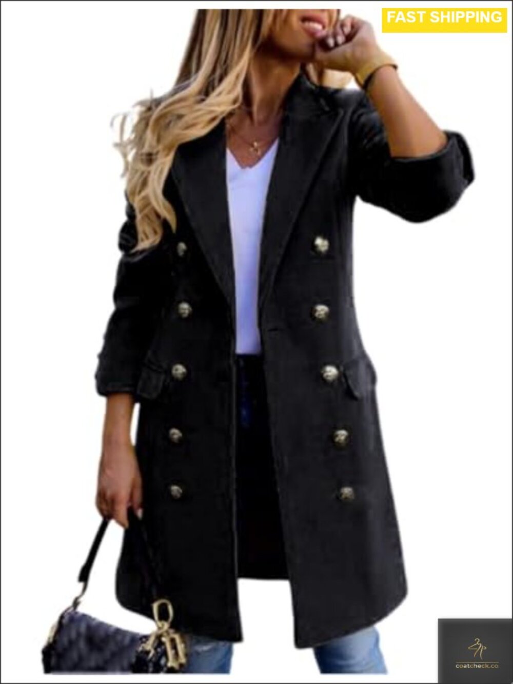 Wool Blend Double Breasted Peacoat Notched Lapel Midi Winter Coat